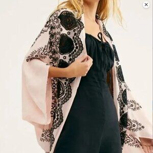 Free People Catania Embroidered Eyelet Kimono One Size
